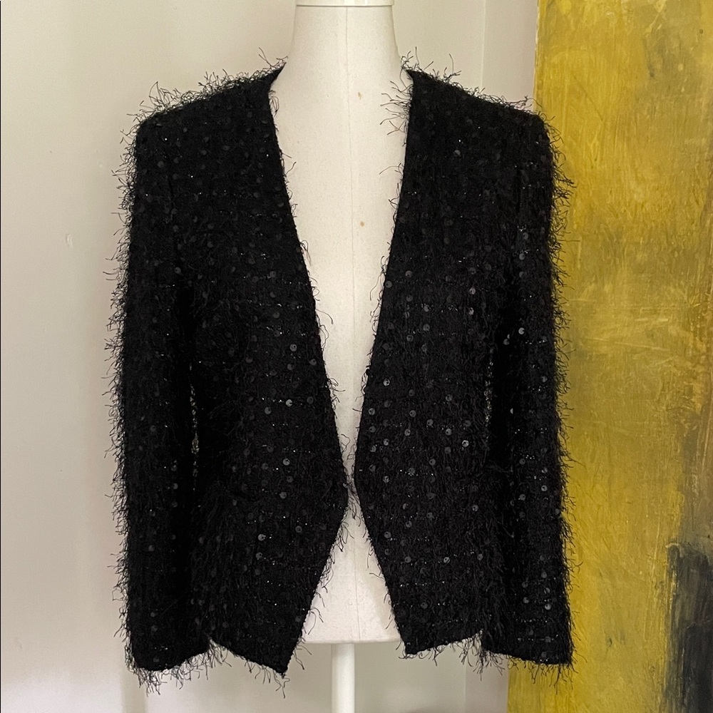 Cropped Eyelash Sequin Mob Wife Bolero Blazer Jacket